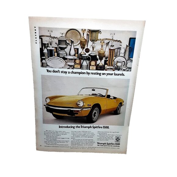 Vintage 1973 Triumph Spitfire Print Ad Yellow Convertible Auto Original - Picture 1 of 1